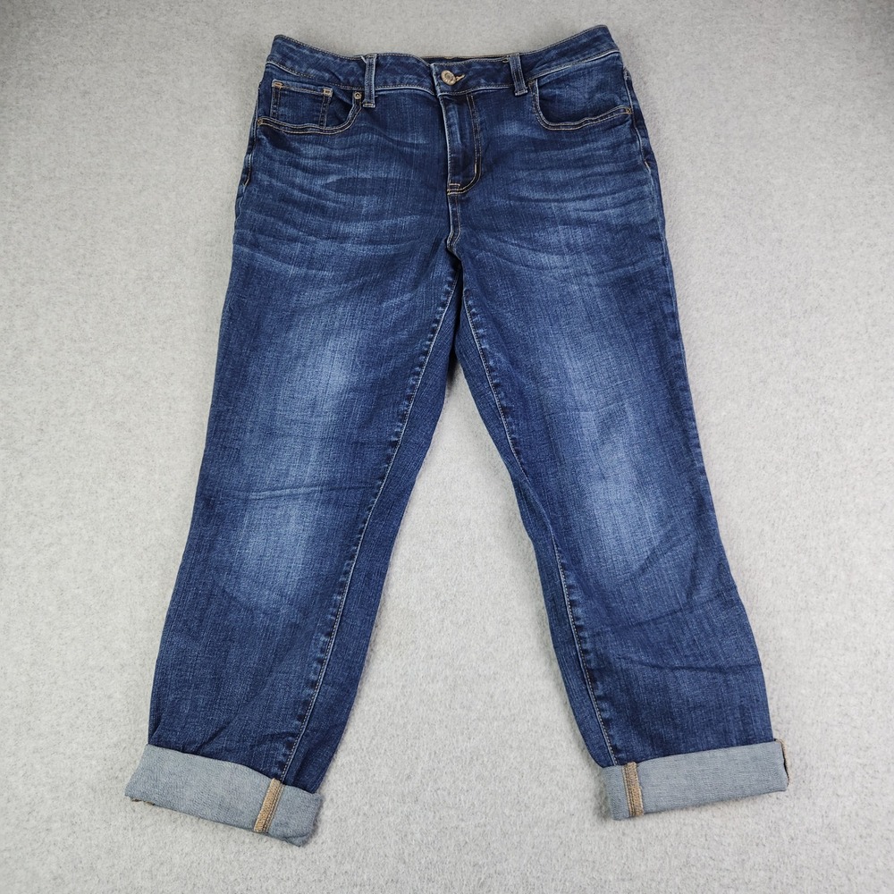 Maurices Jeans Womens 14 Blue High Rise Straight Cuffed Dark Wash‎ Stretch 2165